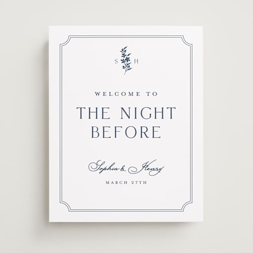 This is a indigo wedding signs with standard by Yaling Hou Suzuki called simply elegant printing on premium sign board in small