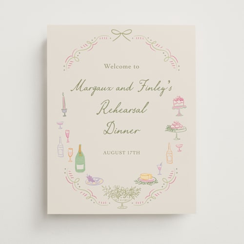 This is a olive wedding signs with standard by Elly called dining printing on premium sign board in small