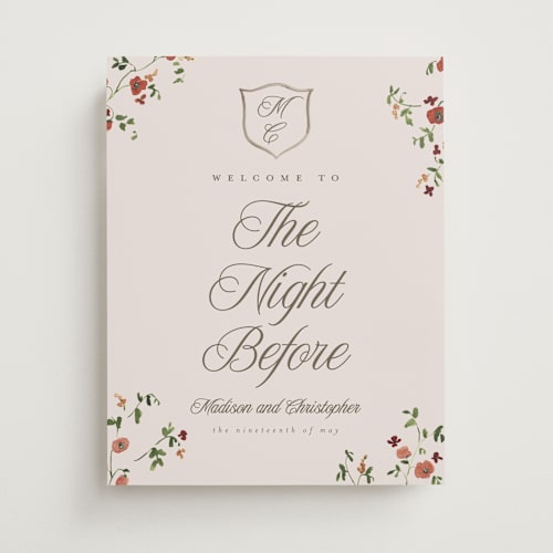 This is a garnet wedding signs with standard by Everett Paper Goods called wildflower corners printing on premium sign board in small