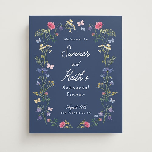 This is a midnight wedding signs with standard by frau brandt called wildflower romance printing on premium sign board in small