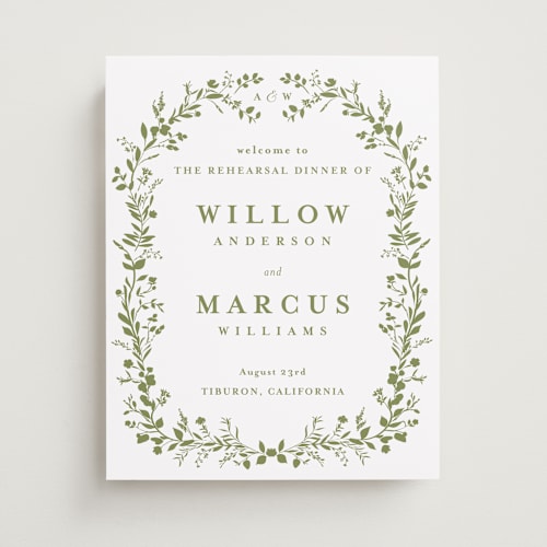 This is a pistachio wedding signs with standard by Susan Moyal called greenery vine printing on premium sign board in small