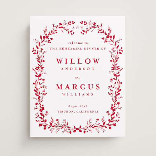 This is a ruby wedding signs with standard by Susan Moyal called greenery vine printing on premium sign board in small