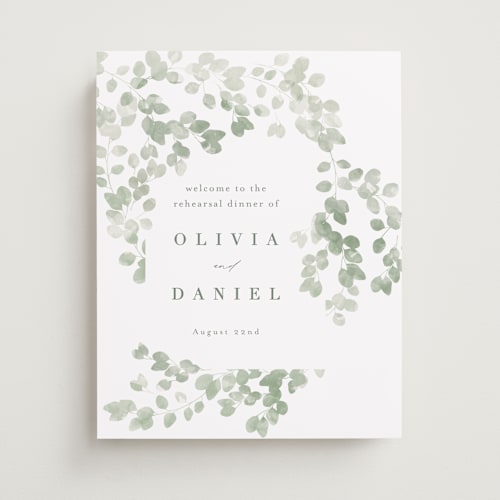 This is a eucalyptus wedding signs with standard by Kristie Kern called vining printing on premium sign board in small