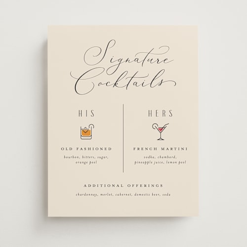 This is a cosmo wedding signs with standard by Erica Krystek called classic cocktails printing on doublethick in 11x14