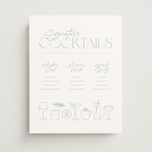 This is a aqua wedding signs with standard by Kristen Smith called libations printing on doublethick in 11x14