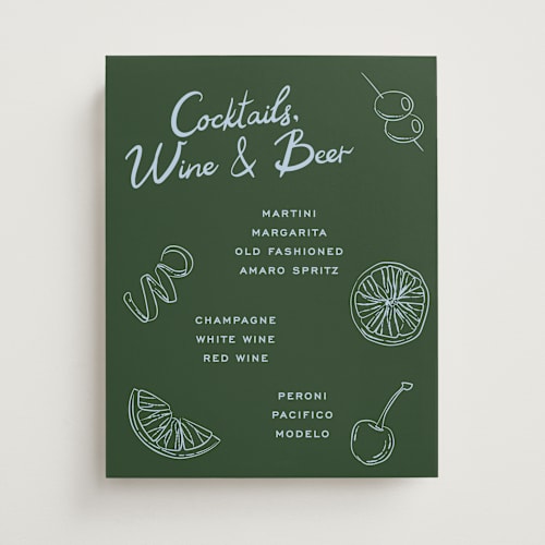 This is a olive wedding signs with standard by Megan Davis called garnish printing on doublethick in 11x14