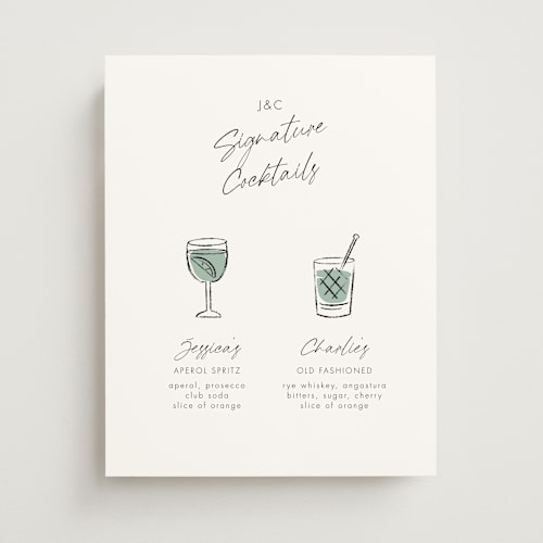 This is a pistahio wedding signs with standard by mo kelley called angled signature drink printing on doublethick in 11x14