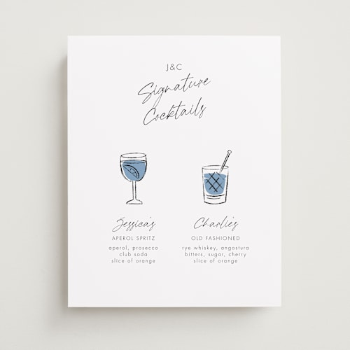 This is a bluebell wedding signs with standard by mo kelley called angled signature drink printing on doublethick in 11x14