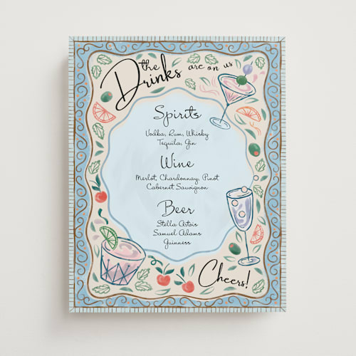 This is a martini wedding signs with standard by Paper Sun Studio called the drinks are on us! printing on doublethick in 11x14