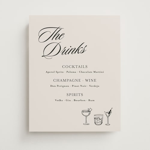This is a noir wedding signs with standard by Tamara Hilje called the drinks printing on doublethick in 11x14