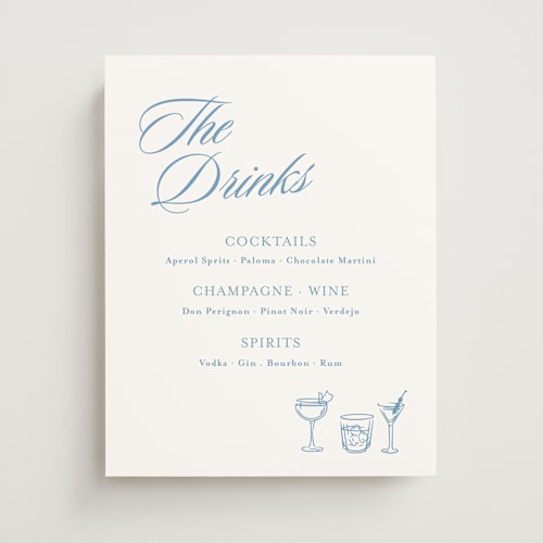 This is a marine wedding signs with standard by Tamara Hilje called the drinks printing on doublethick in 11x14
