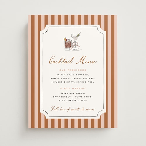 This is a cognac wedding signs with standard by Erin German called stock the barware printing on doublethick in 11x14