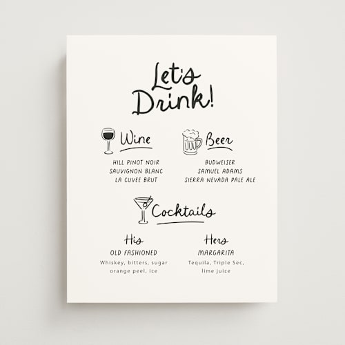This is a ebony wedding signs with standard by Itsy Belle Studio called let's drink! printing on doublethick in 11x14