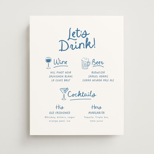 This is a cornflower wedding signs with standard by Itsy Belle Studio called let's drink! printing on doublethick in 11x14