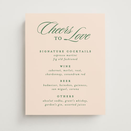 This is a emerald wedding signs with standard by Creo Study called scripted printing on doublethick in 11x14