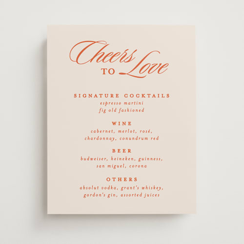 This is a sunset wedding signs with standard by Creo Study called scripted printing on doublethick in 11x14