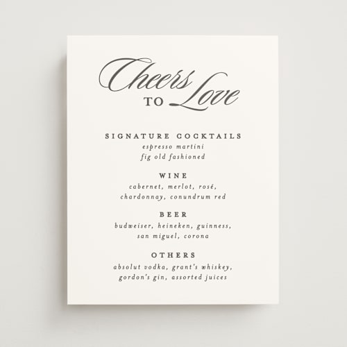 This is a noir wedding signs with standard by Creo Study called scripted printing on doublethick in 11x14