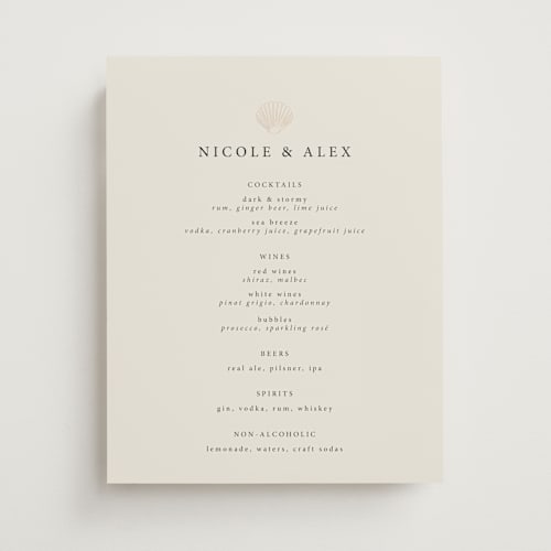 This is a sand wedding signs with standard by Hannah Bowman called simple seashell printing on doublethick in 11x14