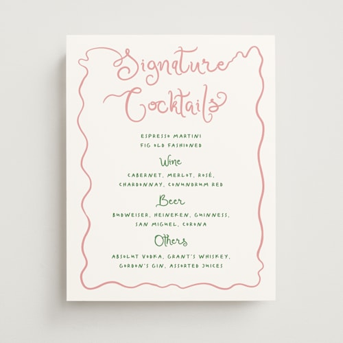 This is a carnation wedding signs with standard by Creo Study called squiggly type printing on doublethick in 11x14