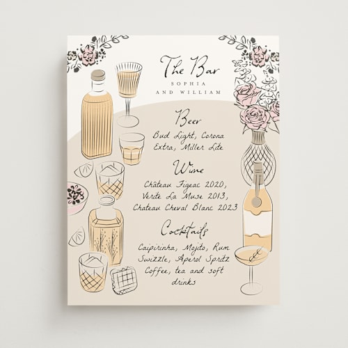 This is a champagne wedding signs with standard by Ana de Sousa called gathering joy printing on doublethick in 11x14