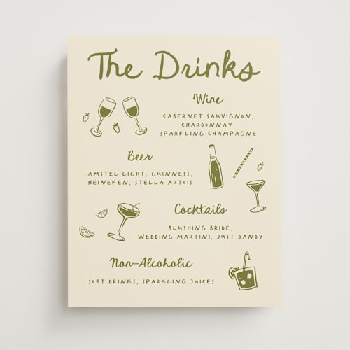This is a olive wedding signs with standard by Carmia Jordaan called playful doodles printing on doublethick in 11x14