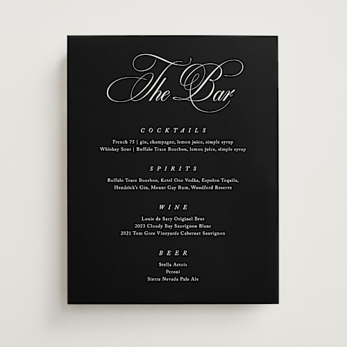 This is a midnight wedding signs with standard by Kelly Schmidt called chic script printing on doublethick in 11x14