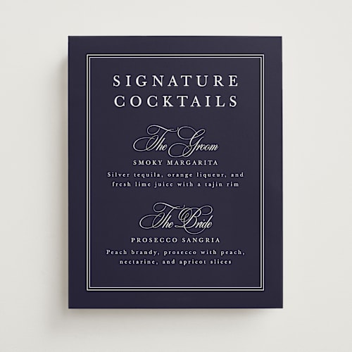 This is a navy wedding signs with standard by Sarah Brown called traditionalist printing on doublethick in 11x14