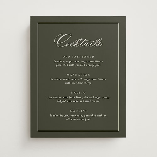 This is a olive wedding signs with standard by Nicole Walsh called refined printing on doublethick in 11x14