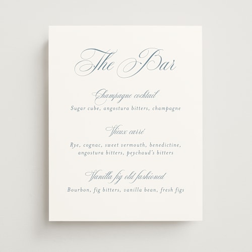 This is a dusty blue wedding signs with standard by Jennifer Postorino called empire printing on doublethick in 11x14