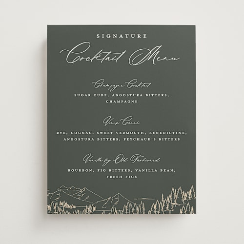 This is a hunter wedding signs with standard by Sarah Brown called peaks printing on doublethick in 11x14