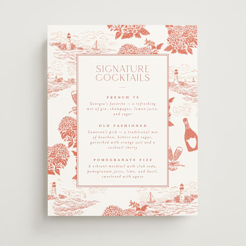 This is a sunset wedding signs with standard by Jenna Holcomb called coastal toile printing on doublethick in 11x14