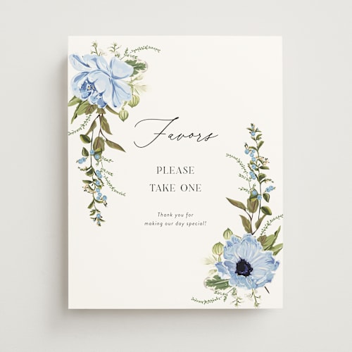 This is a azure wedding signs with standard by Susan Moyal called timeless blooms printing on doublethick in 11x14