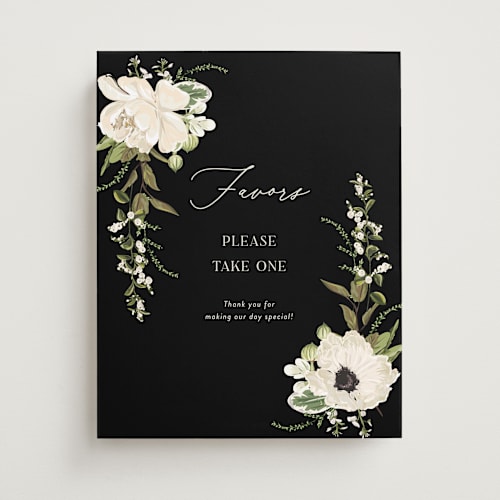 This is a tuxedo wedding signs with standard by Susan Moyal called timeless blooms printing on doublethick in 11x14