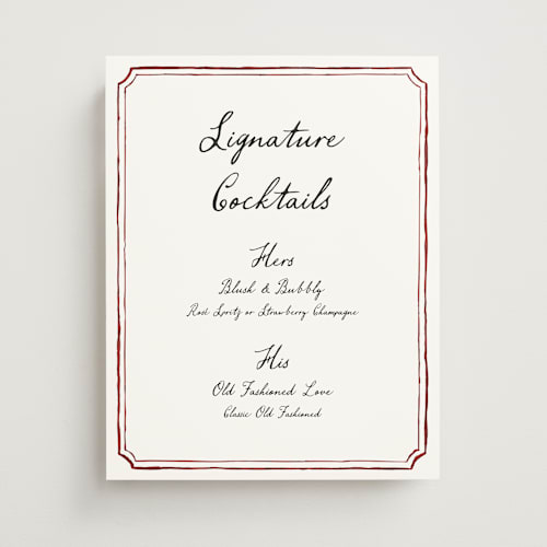 This is a wine wedding signs with standard by Cass Loh called handwritten printing on doublethick in 11x14