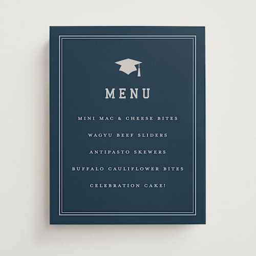 This is a navy graduation party decorations with standard by Sarah Curry called grad ribbon printing on doublethick in 11x14