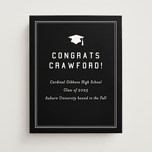 This is a onyx graduation party decorations with standard by Sarah Curry called grad ribbon printing on doublethick in 11x14