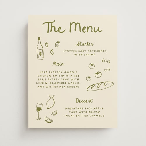 This is a olive wedding signs with standard by Carmia Jordaan called playful doodles printing on doublethick in 11x14