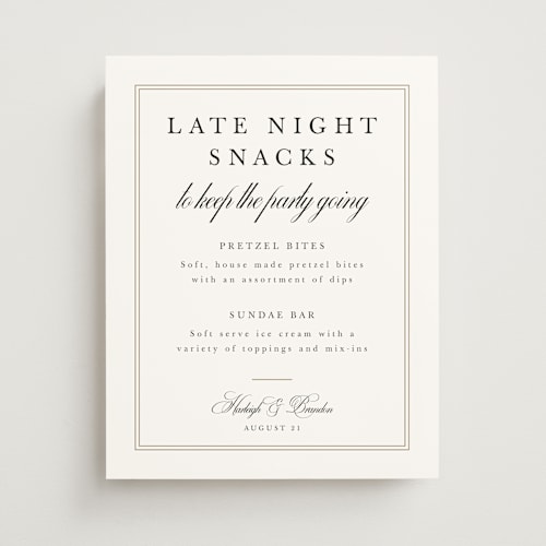 This is a snow wedding signs with standard by Sarah Brown called traditionalist printing on doublethick in 11x14