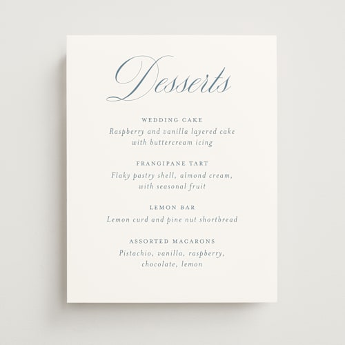 This is a dusty blue wedding signs with standard by Jennifer Postorino called empire printing on doublethick in 11x14