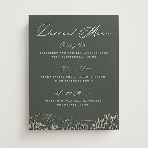 This is a hunter wedding signs with standard by Sarah Brown called peaks printing on doublethick in 11x14