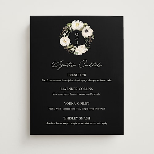 This is a tuxedo wedding signs with standard by Susan Moyal called timeless blooms printing on doublethick in 11x14