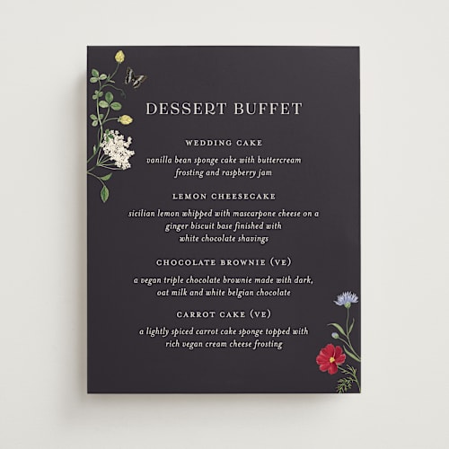 This is a midnight wedding signs with standard by Sarah Knight called wild meadow printing on doublethick in 11x14