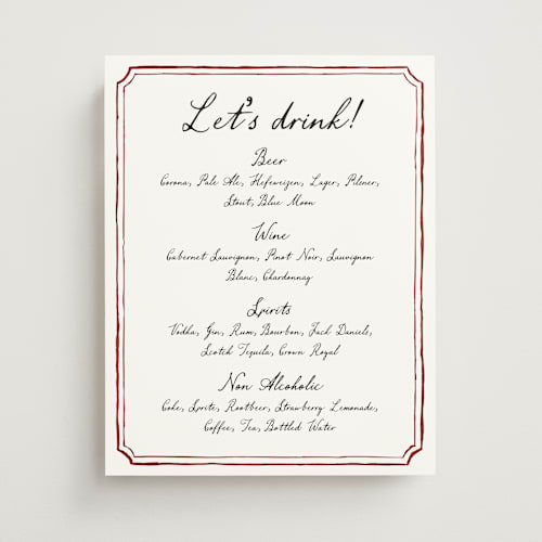 This is a wine wedding signs with standard by Cass Loh called handwritten printing on doublethick in 11x14