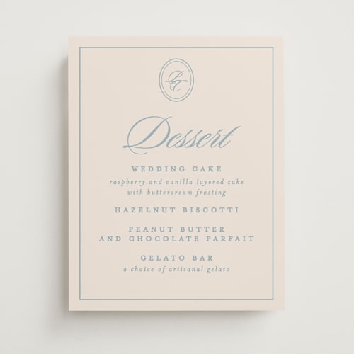 This is a powder blue wedding signs with standard by Creo Study called scripted printing on doublethick in 11x14
