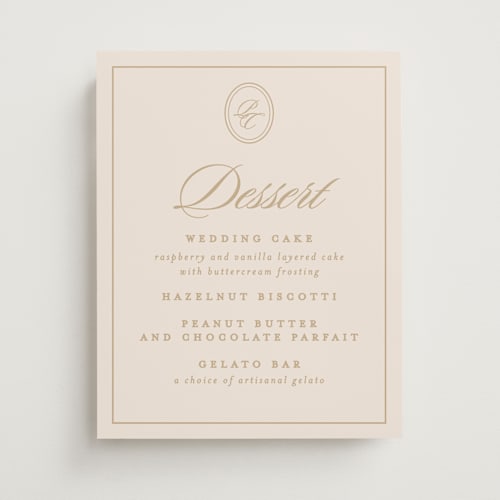 This is a almond wedding signs with standard by Creo Study called scripted printing on doublethick in 11x14
