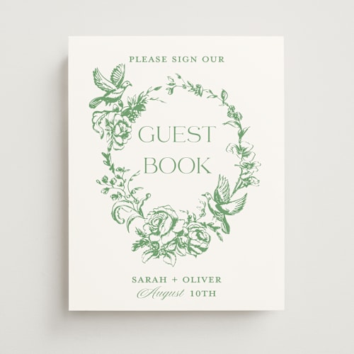 This is a olive wedding signs with standard by Teju Reval called dreamy toile printing on doublethick in 11x14