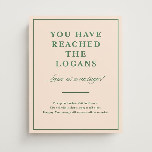 This is a emerald wedding signs with standard by Creo Study called scripted printing on doublethick in 11x14
