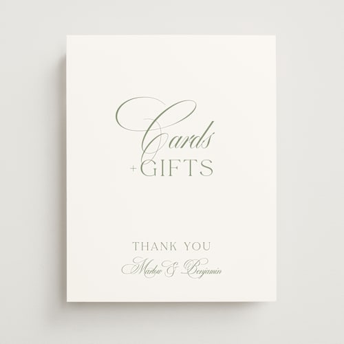 This is a garden wedding signs with standard by Kelly Schmidt called chic script printing on doublethick in 11x14
