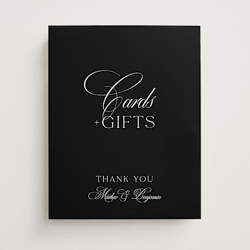 This is a midnight wedding signs with standard by Kelly Schmidt called chic script printing on doublethick in 11x14