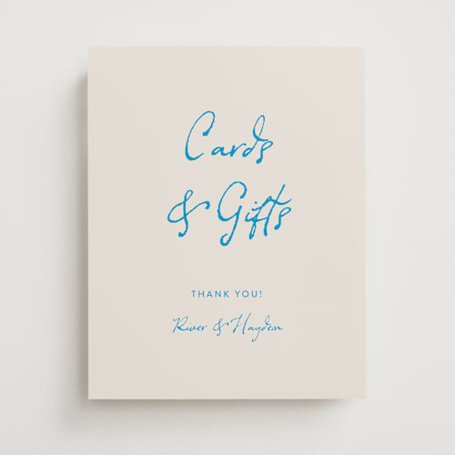 This is a aquatic wedding signs with standard by Cass Loh called tablescape drawing printing on doublethick in 11x14